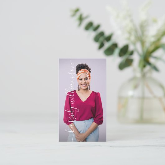 Naam en foto van Elegant Script Calligraphy Compan Visitekaartje (Staand voorkant)