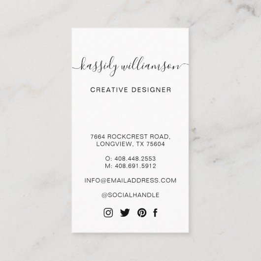 Naam en foto van Elegant Script Calligraphy Compan Visitekaartje (Achterkant)