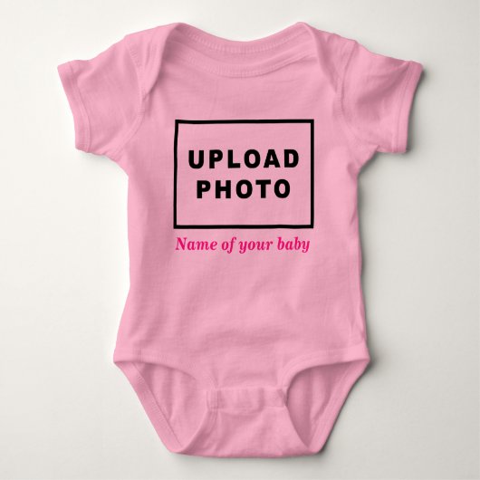 Naam en foto van uw Baby op Roze Baby-pak Romper (Voorkant)