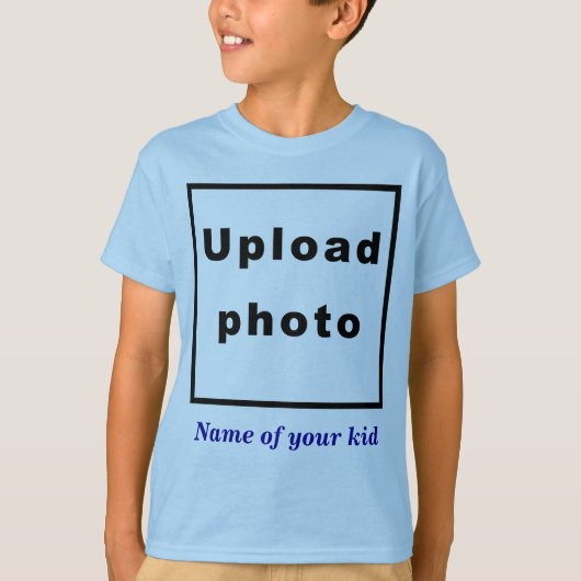 Naam en foto van uw Kind op Light Blue Kinder T-shirt (Voorkant)