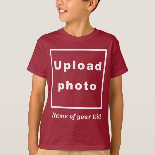 Naam en foto van uw Kind op Maroon Kinder T-Shirt (Voorkant)