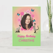 Naam en fotokaart met katten en vlinders; kaart (Voorkant)