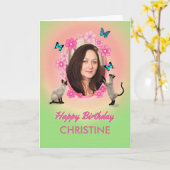 Naam en fotokaart met katten en vlinders; kaart (Gele Bloem)