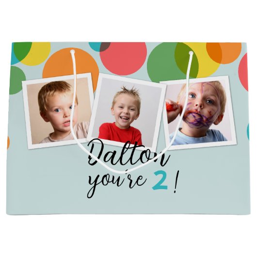 Naam en foto's Jongens Verjaardag Gepersonaliseerd Groot Cadeauzakje (Voorkant)