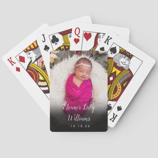 Naam en geboortedatum baby-aankondiging pokerkaarten (Achterkant)