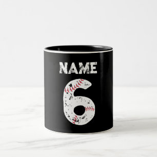 Naam en Genummerd 6 Honkbal, Honkbalteam Tweekleurige Koffiemok