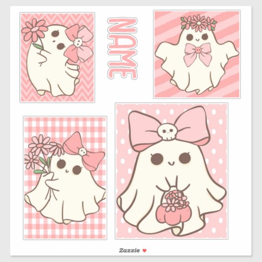naam en girly ghosts sticker (Vel)