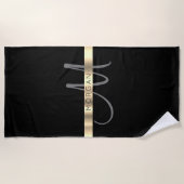 Naam en groot monogram, donkergrijs zwart goud strandlaken (Voorkant)