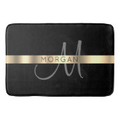 Naam en groot monogram, grijs zwart goud badmat (Voorkant)