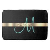 Naam en groot monogram, licht Blauwgroen zwart gou Badmat (Voorkant)