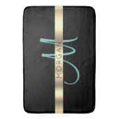 Naam en groot monogram, licht Blauwgroen zwart gou Badmat (Voorkant Verticaal)