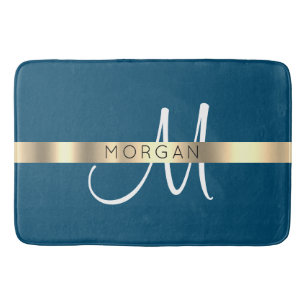 Naam en groot monogram, Ocean Blue Black Gold Badmat