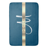 Naam en groot monogram, Ocean Blue Black Gold Badmat (Voorkant Verticaal)