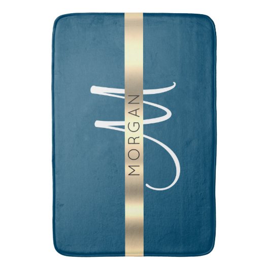 Naam en groot monogram, Ocean Blue Black Gold Badmat (Voorkant Verticaal)