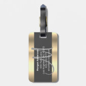 Naam en groot monogram, wit zwart, donkergrijs bagagelabel (Achterkant verticaal)