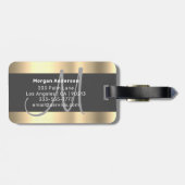 Naam en groot monogram, wit zwart, donkergrijs bagagelabel (Achterkant horizontaal)