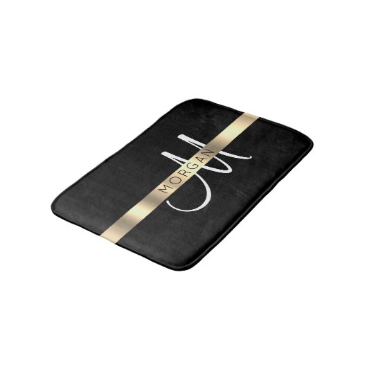 Naam en groot monogram, wit zwart goud badmat (Gekanteld)