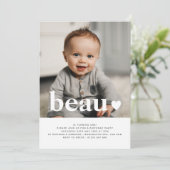 Naam en Hart Foto Eerste Verjaardagsuitnodiging  Kaart (Staand voorkant)