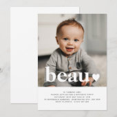 Naam en Hart Foto Eerste Verjaardagsuitnodiging  Kaart (Voorkant / Achterkant)