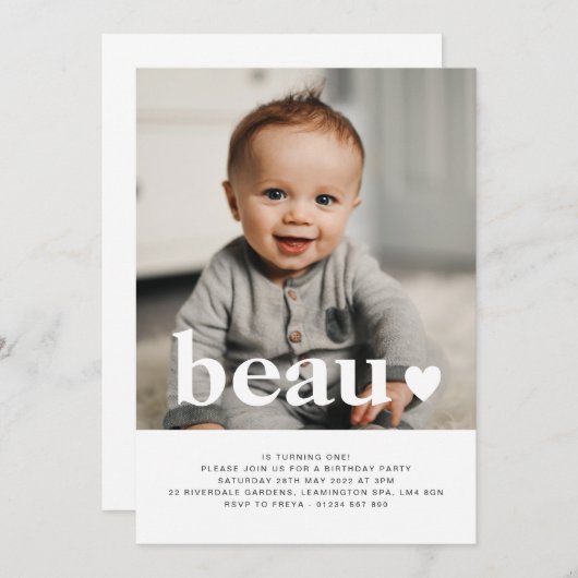 Naam en hartfoto Eerste uitnodiging van de verjaar (Voorkant / Achterkant)