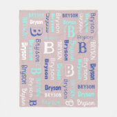 Naam en Initiaal grijze blauwe marine herhalen Fleece Deken (Voorkant)