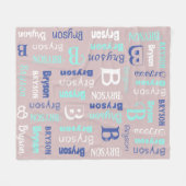 Naam en Initiaal grijze blauwe marine herhalen Fleece Deken (Voorkant (Horizontaal))