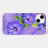 Naam en initiaal hibiscus blue paars Case-Mate iPhone case (Achterkant (horizontaal))