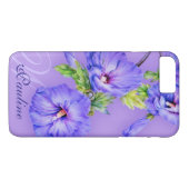 Naam en initiaal hibiscus blue paarse iphone case (Achterkant (Horizontaal))