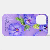 Naam en initiaal hibiscus blue paarse iphone case (Achterkant (horizontaal))