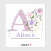 Naam en Initiaal met Floral Design Cut-Out Sticker (Vel)