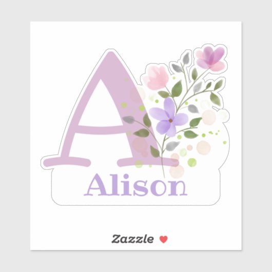 Naam en Initiaal met Floral Design Cut-Out Sticker (Vel)