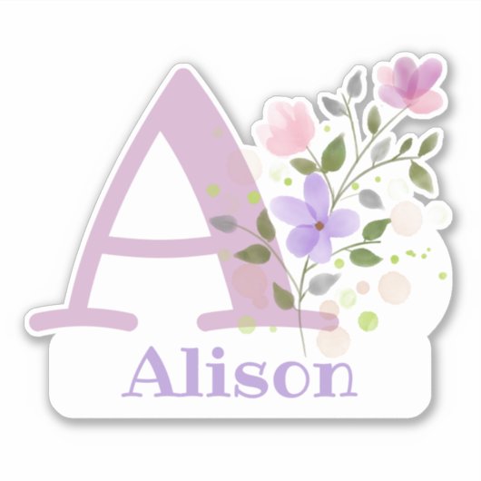 Naam en Initiaal met Floral Design Cut-Out Sticker (Voorkant)