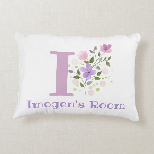 Naam en Initiaal op een Floral Design. Accent Kussen (Achterkant)