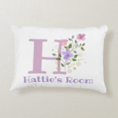 Naam en Initiaal op een Floral Design.  Accent Kussen (Achterkant)