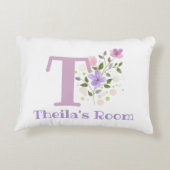 Naam en Initiaal op een Floral Design.  Accent Kussen (Achterkant)