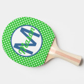 Naam en Initiaal, Polka Dots with Blue en Green Tafeltennisbatje (Zijkant)