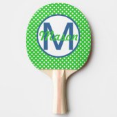 Naam en Initiaal, Polka Dots with Blue en Green Tafeltennisbatje (Voorkant)