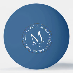 naam en initiaal van een blauwe cirkel pingpongbal