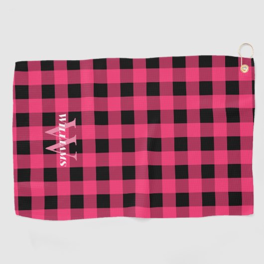 Naam en Initiaal van hotroze buffels Golfhanddoek (Horizontaal)