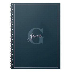 Naam en Initiaal van Navy Blue Minimalist Notitieboek
