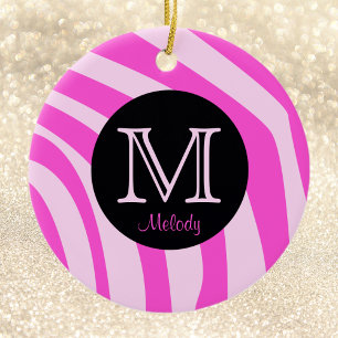 Naam en Initiaal Zebra Print Kerst Ornamenten