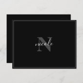 Naam en Initiaal Zwart en Wit Modern Minimalistisc Briefkaart (Voorkant / Achterkant)