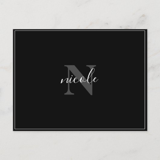 Naam en Initiaal Zwart en Wit Modern Minimalistisc Briefkaart (Voorkant)