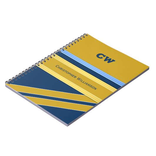 Naam en initialen blauwe gouden kantoor toevoegen notitieboek (Linkerzijde)