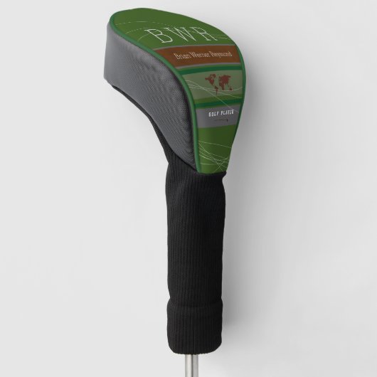 Naam en initialen golfspeler groen gestreept golfheadcover (Schuin)