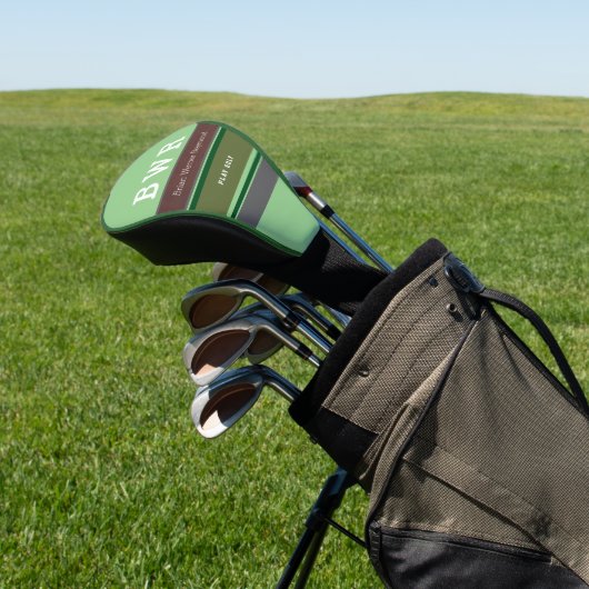Naam en initialen van de golfspeler gestreept golfheadcover (Insitu)