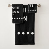 Naam en Initialen Zwarte en Witte Stippen Bad Handdoek (Insitu)