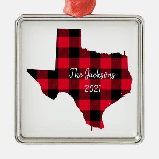 Naam en jaar rode en zwarte Buffalo Pset Texas Metalen Ornament (Voorkant)