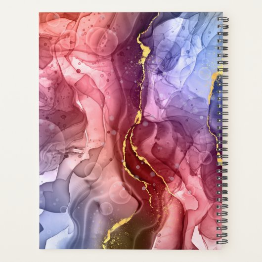 Naam en jaar, rood, blauw en goudink Abstract Planner (Achterkant)