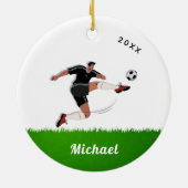 Naam en jaar sportwedstrijden van de voetbalspeler keramisch ornament (Achterkant)